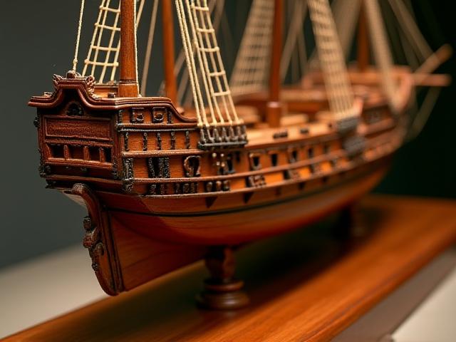 精巧に作られた木製帆船模型