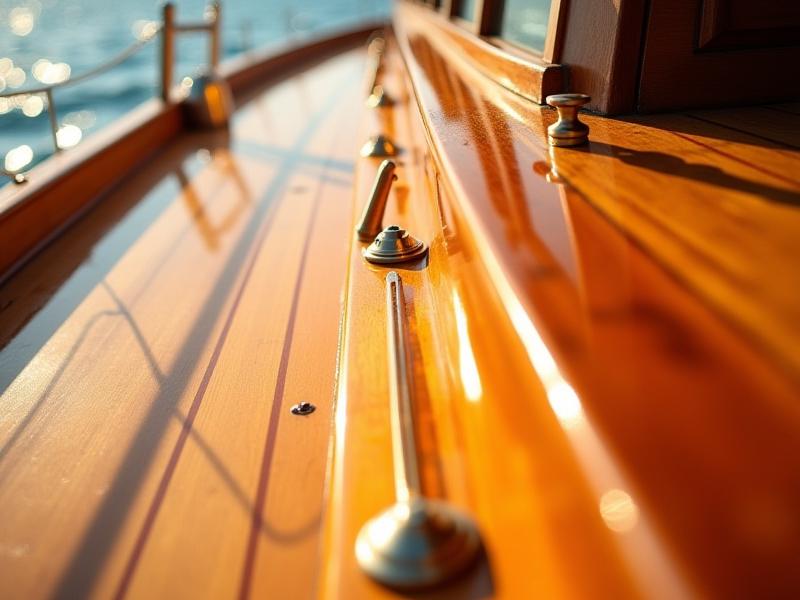 丁寧に修復され、輝きを取り戻したクラシックヨットのデッキ